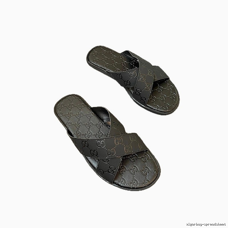 Gucci Double G Embossed Light Luxury Style Black Slide Sandals