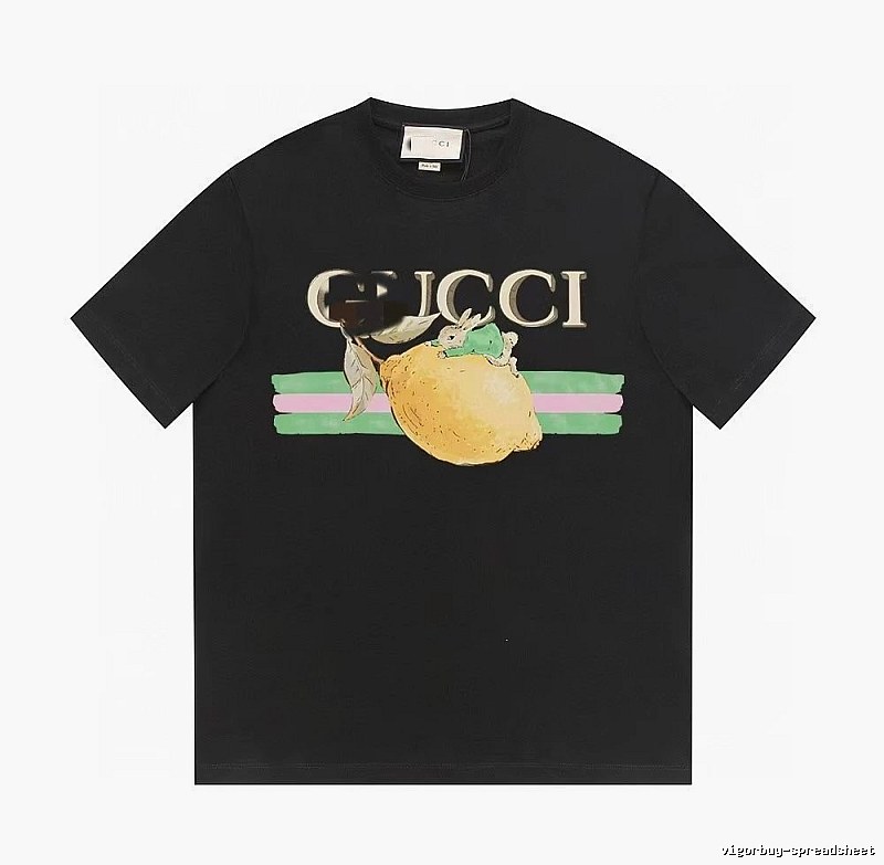 Gucci Lemon Print Casual Style Black T-shirt