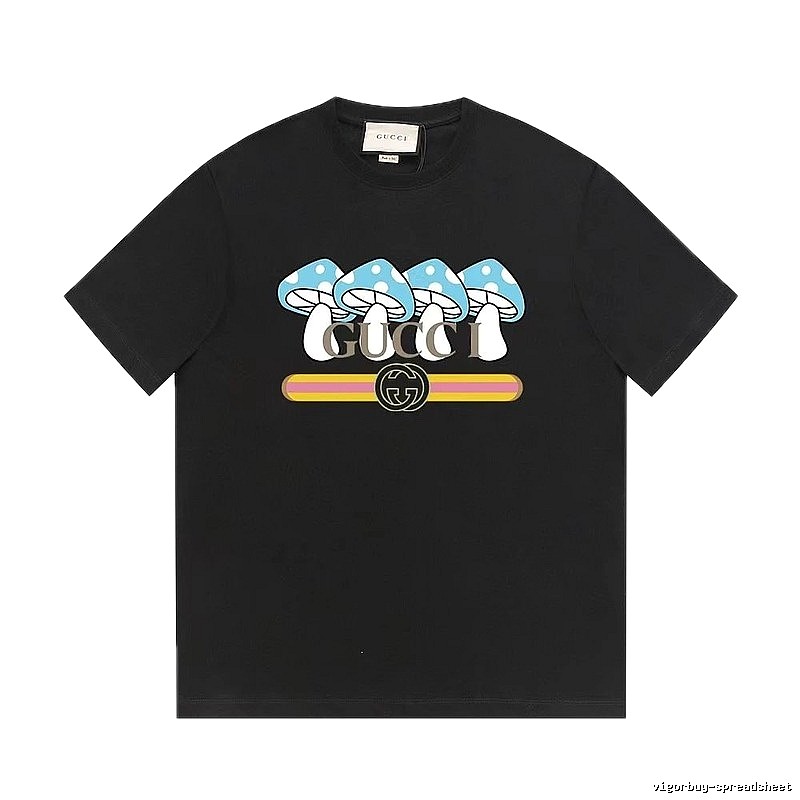 Gucci Mushroom Print Cool and Trendy Style Black Short-sleeve T-shirt