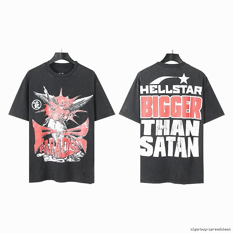 Hellstar Distressed Street Style Black Short Sleeve T-Shirt