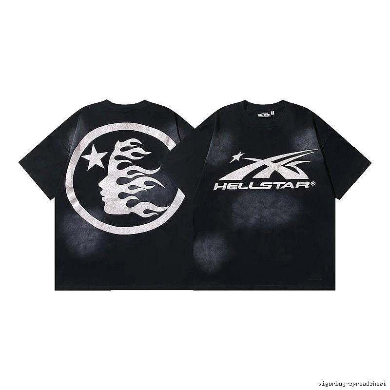 Hellstar Flame Print Street Style Black T-Shirt