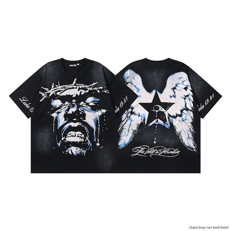 Hellstar Jesus Print Street Style Black T-shirt