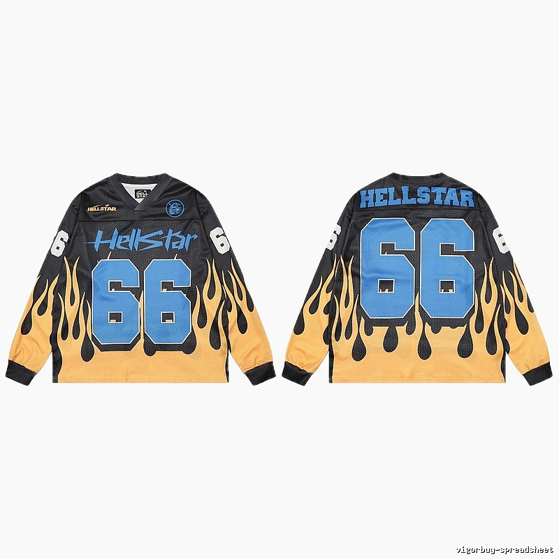 Hellstar No.66 Flame Street Style Black and Yellow Jersey