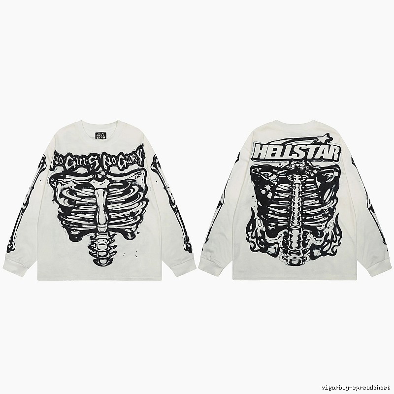 Hellstar Skull Print Dark Style Off-white Long Sleeve T-Shirt
