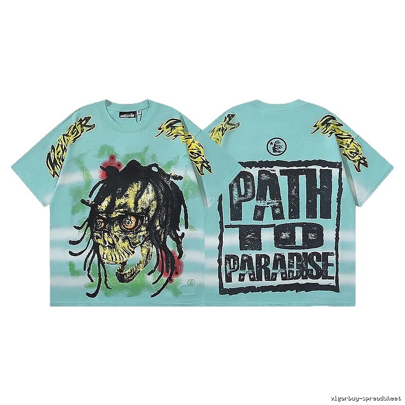 Hellstar Skull Print Street Style Light Blue T-shirt
