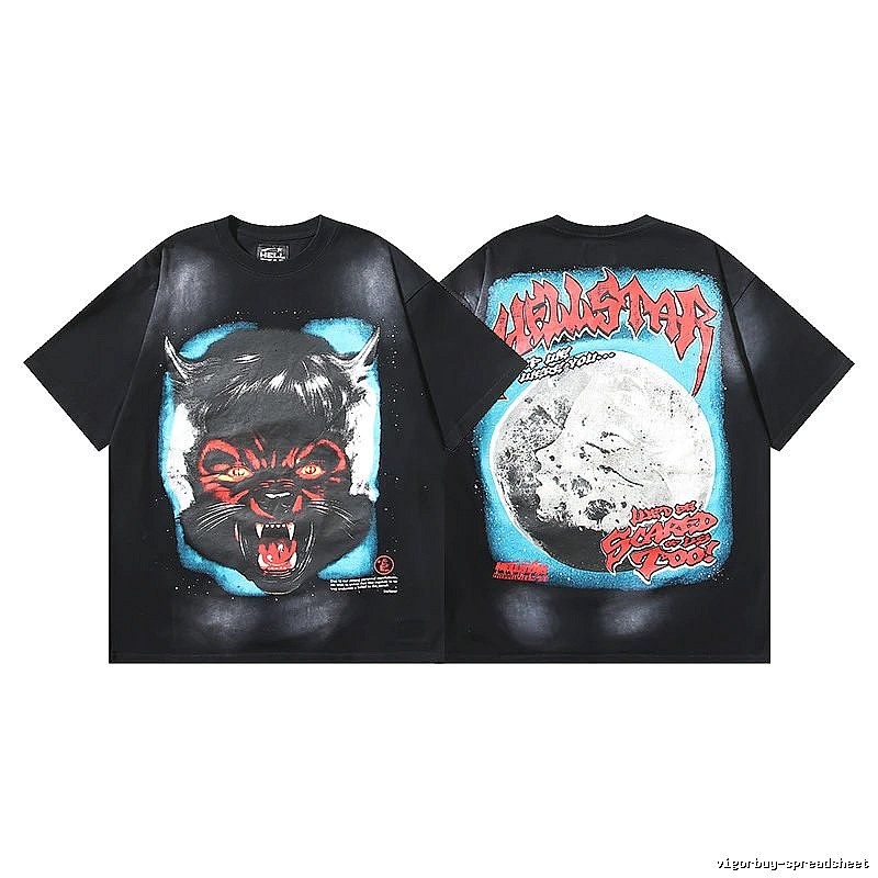 Hellstar Wolf Head Street Style Black Short Sleeve T-shirt