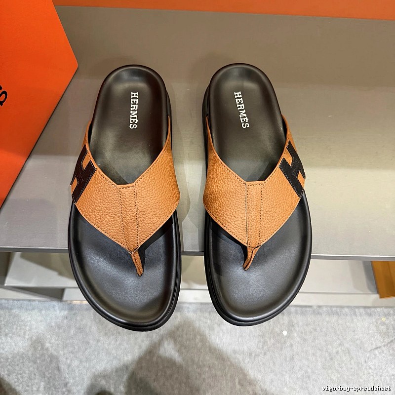 Hermès Light Luxury Style Brown and Black Color-block Flip-flops