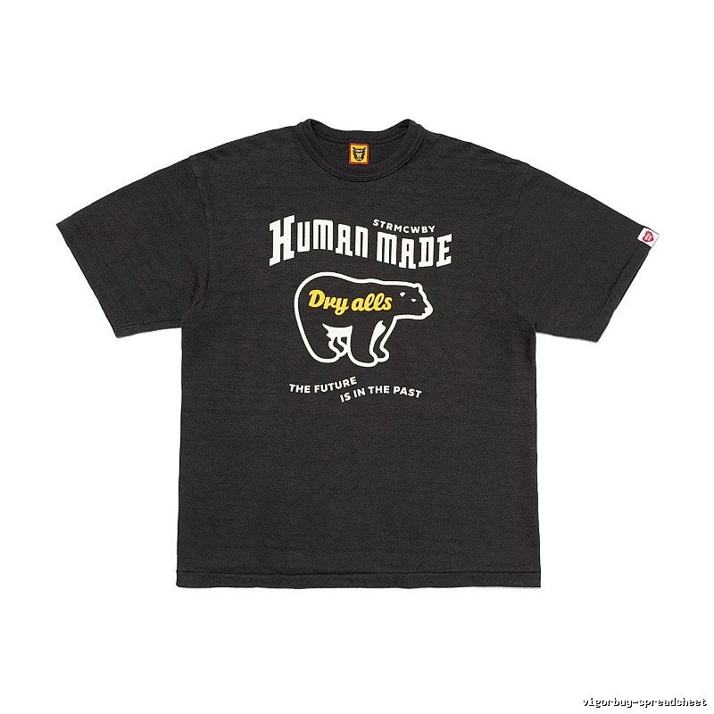 HUMAN MADE Polar Bear Print Vintage Style Charcoal Black T-Shirt