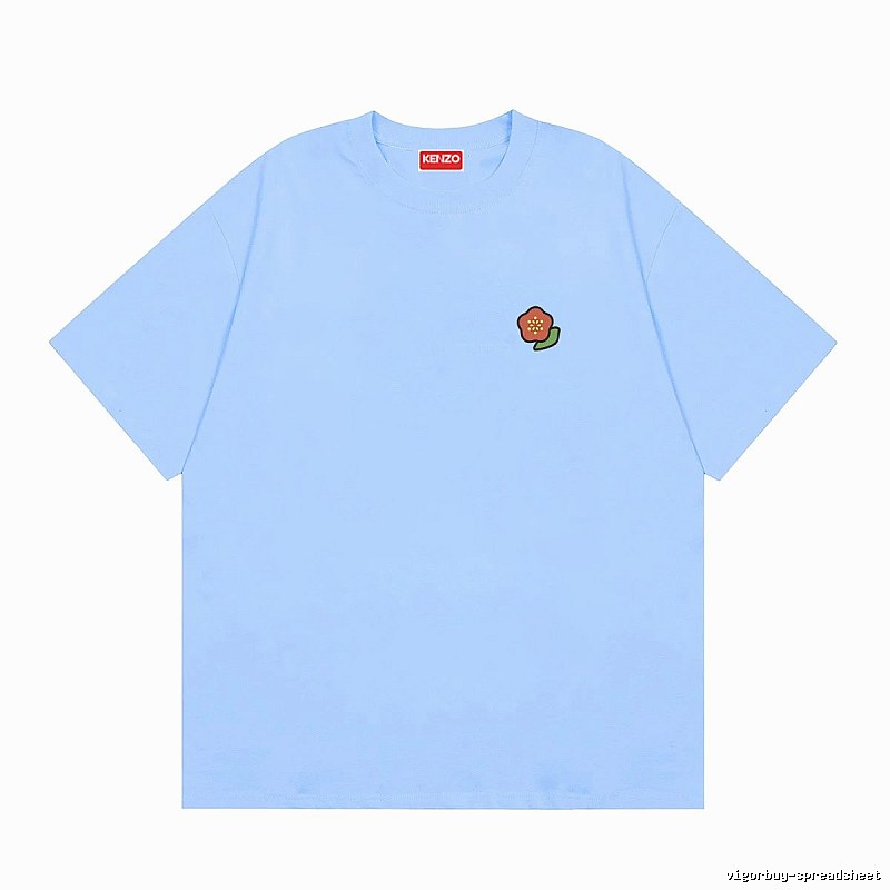 KENZO Embroidered Small Flower Casual Style Light Blue T-Shirt