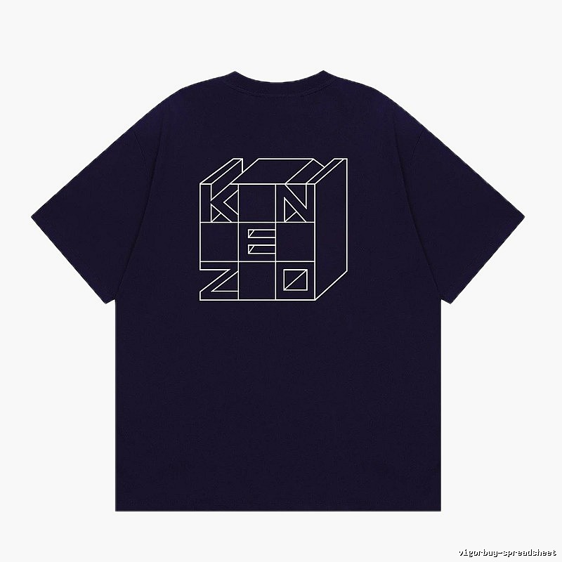 KENZO Geometric Lines Trendy Style Navy Blue T-Shirt