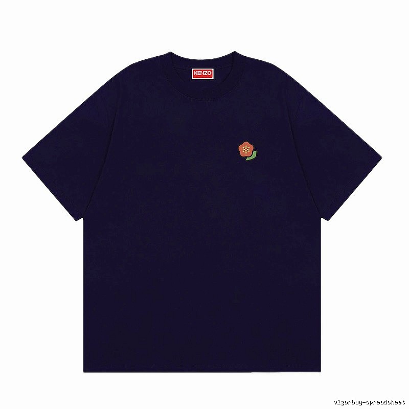 KENZO Minimalist Crabapple Flower Navy Blue Short Sleeve T-Shirt