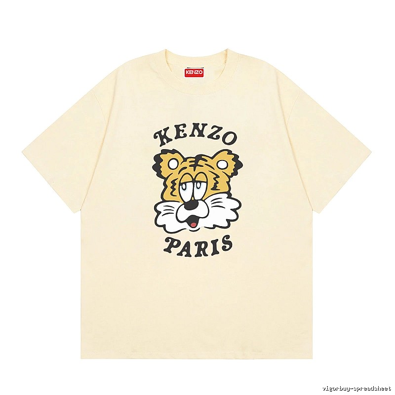 KENZO Tiger Head Print Trendy Style Beige T-shirt