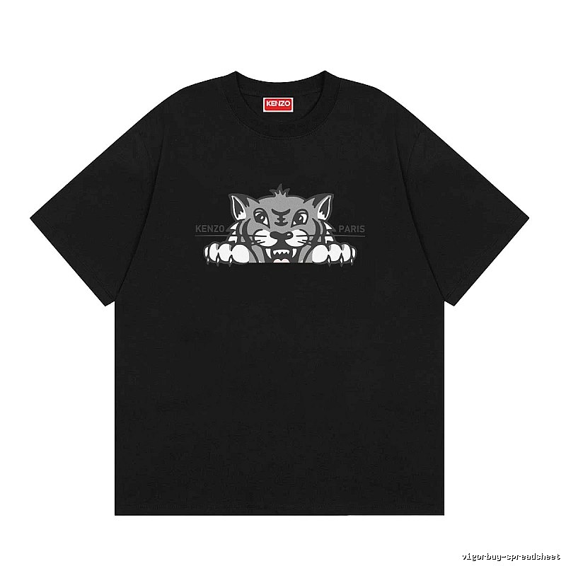 KENZO Tiger Head Print Trendy Style Black Short-sleeved T-shirt