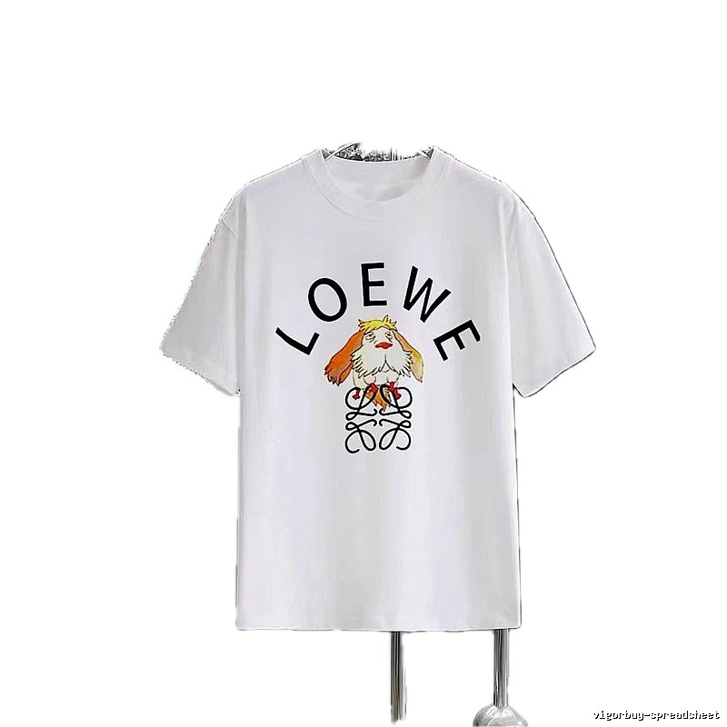 LOEWE Cartoon Print Casual Style White Short-sleeve T-shirt