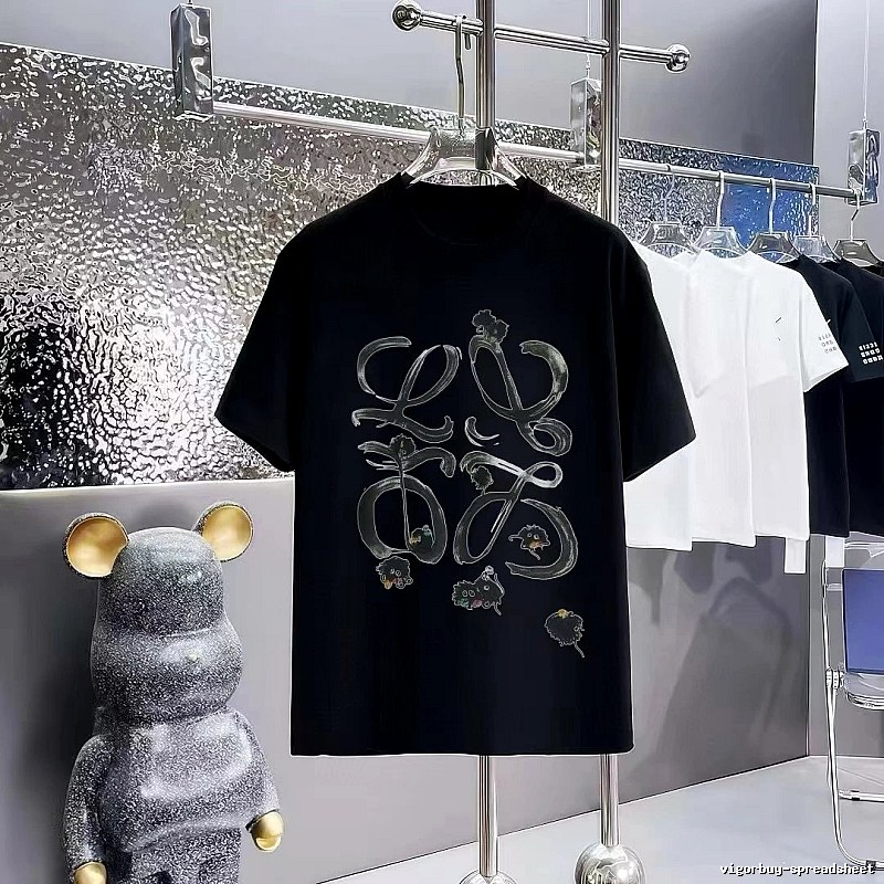LOEWE Graffiti Print Cool Edgy Style Black Short-sleeve T-shirt