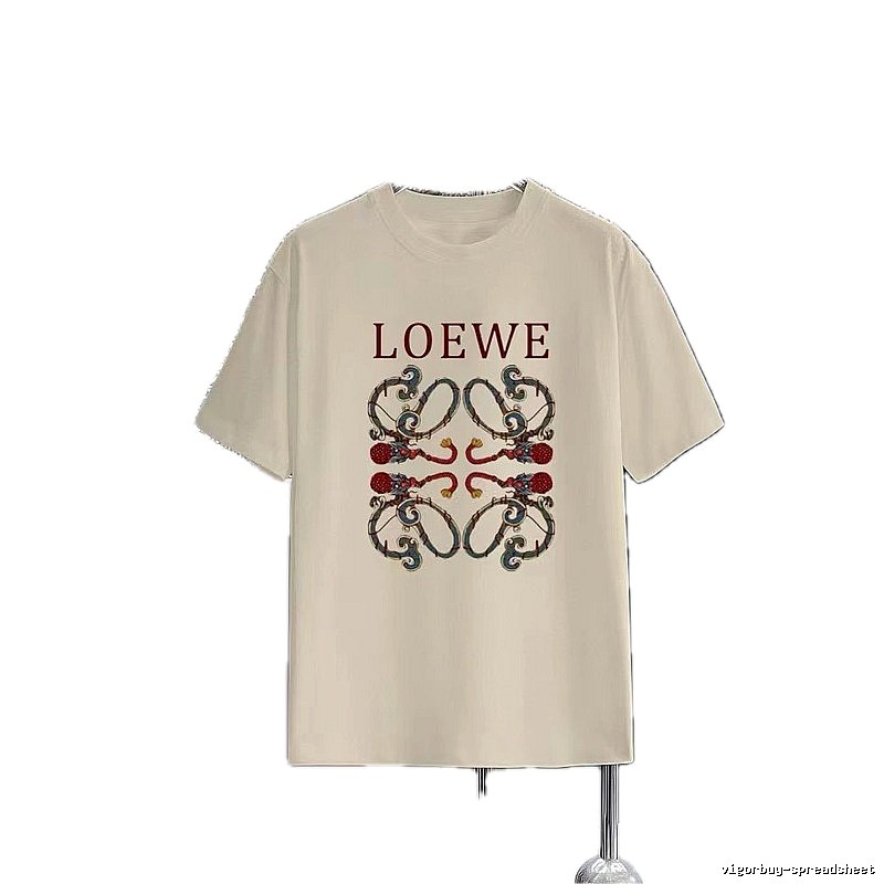 LOEWE Vintage Style Dragon Print Beige Short-sleeve T-shirt