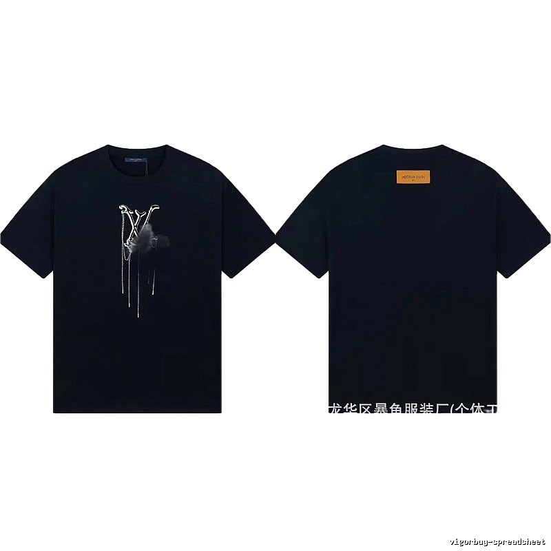 Louis Vuitton Chain Print Trendy & Cool Style Black T-Shirt