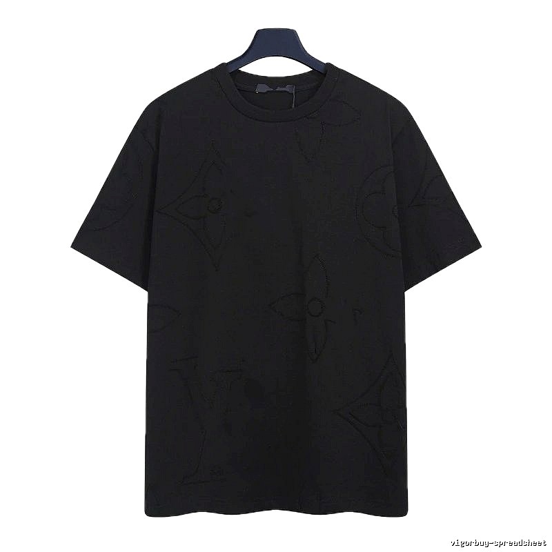 Louis Vuitton Embroidered Monogram Trendy Black T-Shirt