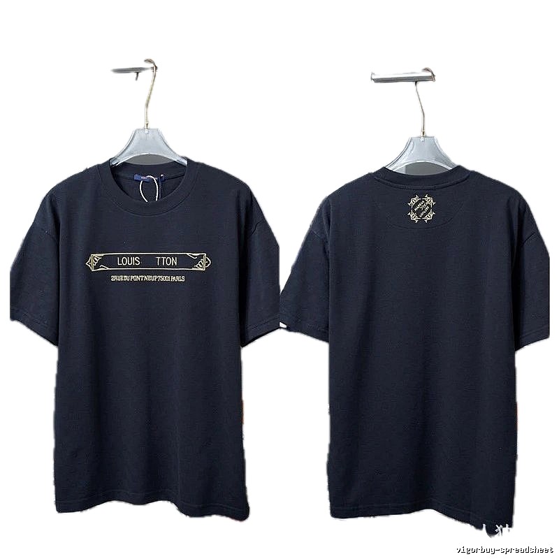 Louis Vuitton Embroidered Trendy Style Black T-Shirt