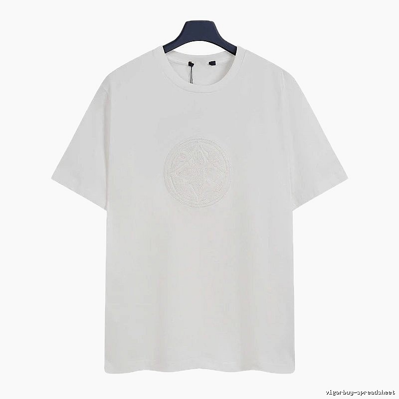 Louis Vuitton Minimalist Style White T-Shirt with Embroidered Round Logo