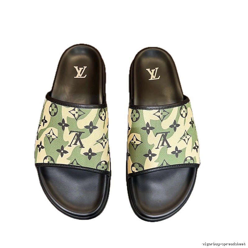 Louis Vuitton Monogram Camouflage-Style Green Slides