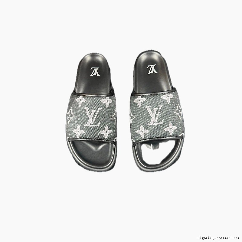 Louis Vuitton Monogram Light Luxury Style Black and Grey Slippers