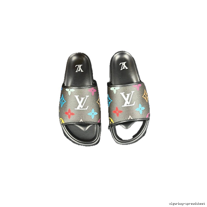 Louis Vuitton Monogram Street-style Black-based Multicolor Slide Sandals