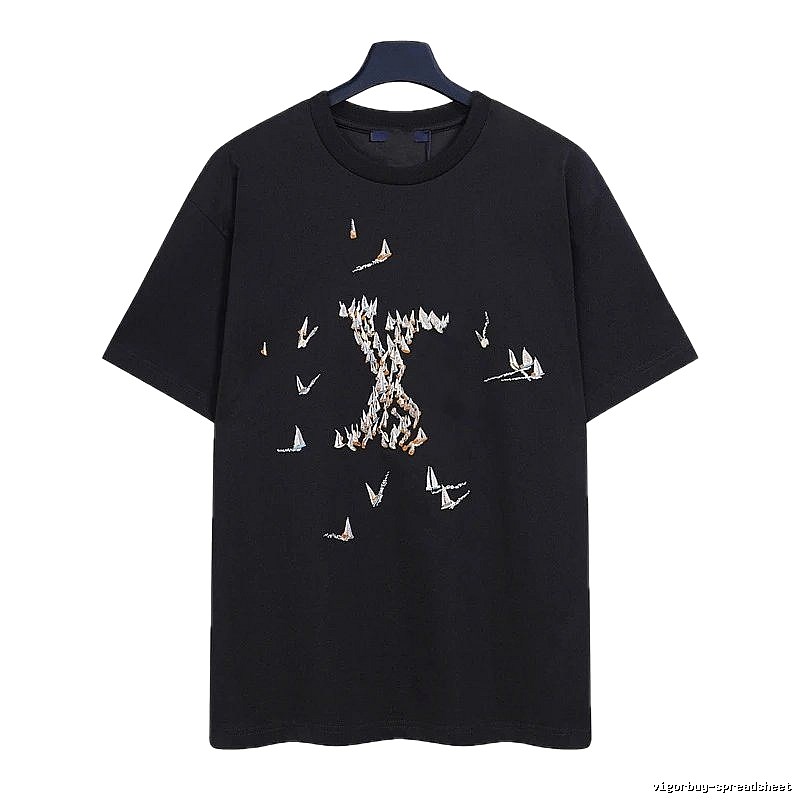Louis Vuitton Sailboat Embroidered Trendy Black T-Shirt