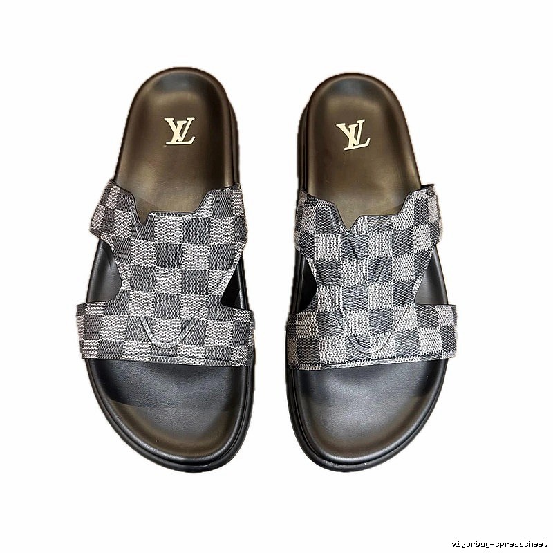 Louis Vuitton Trendy Cool Checkered Grey-Black Slippers