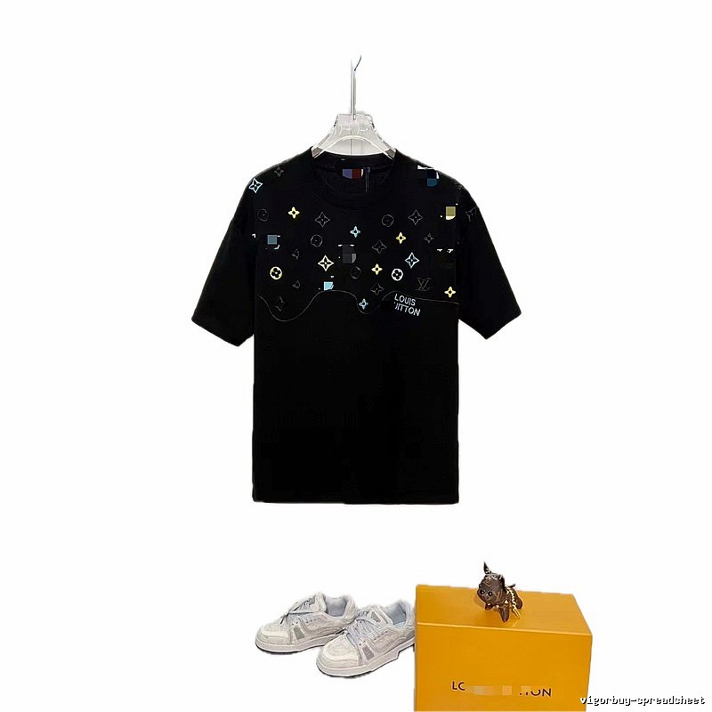 Louis Vuitton Trendy Style Colorful Monogram Black T-Shirt