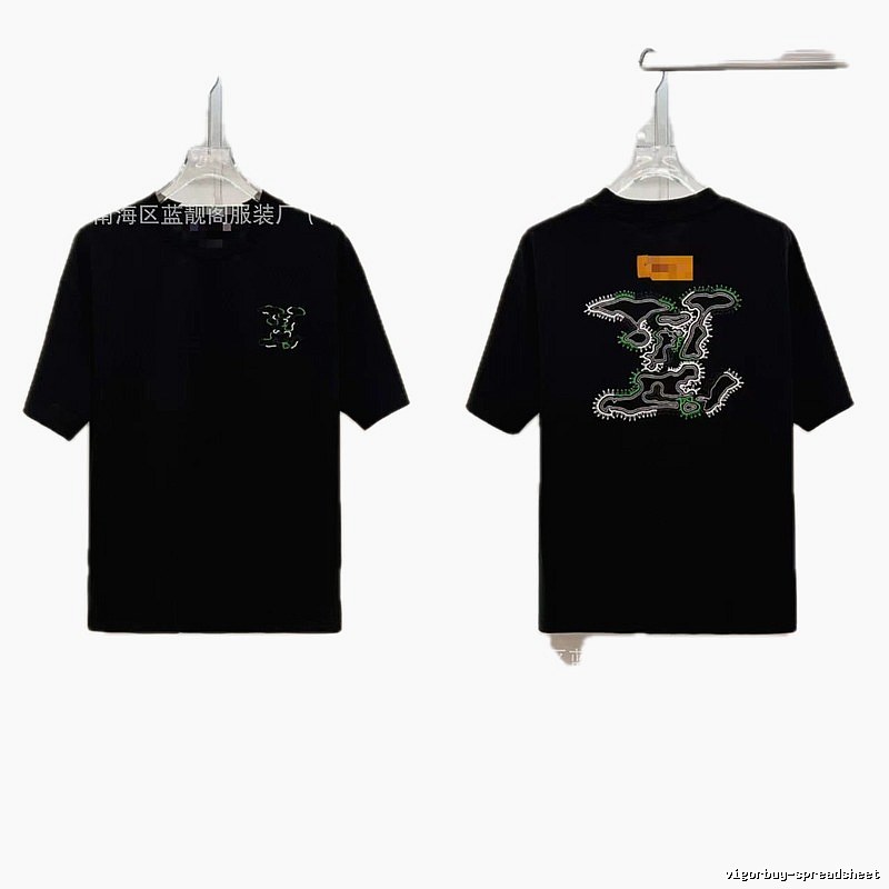 Louis Vuitton Trendy Style Embroidered Black T-Shirt
