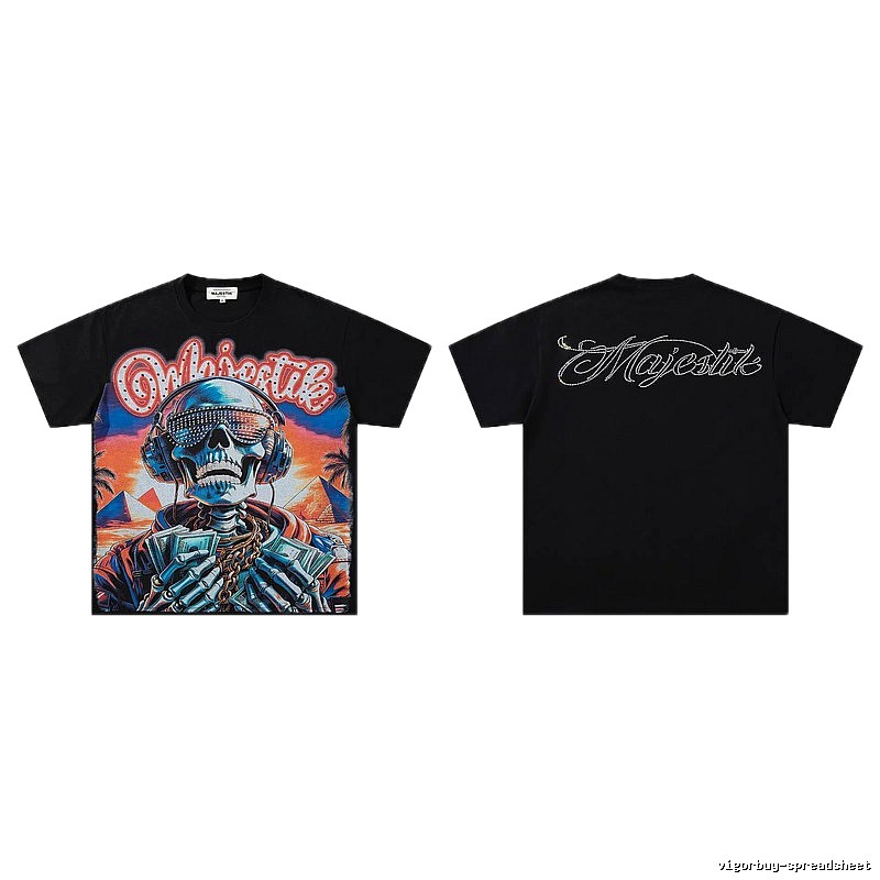 MAJESTIK Skull Print Hip-hop Style Black T-shirt