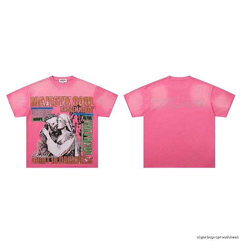 MAJESTIKSOUL Vintage Print Pink Short-sleeve T-shirt