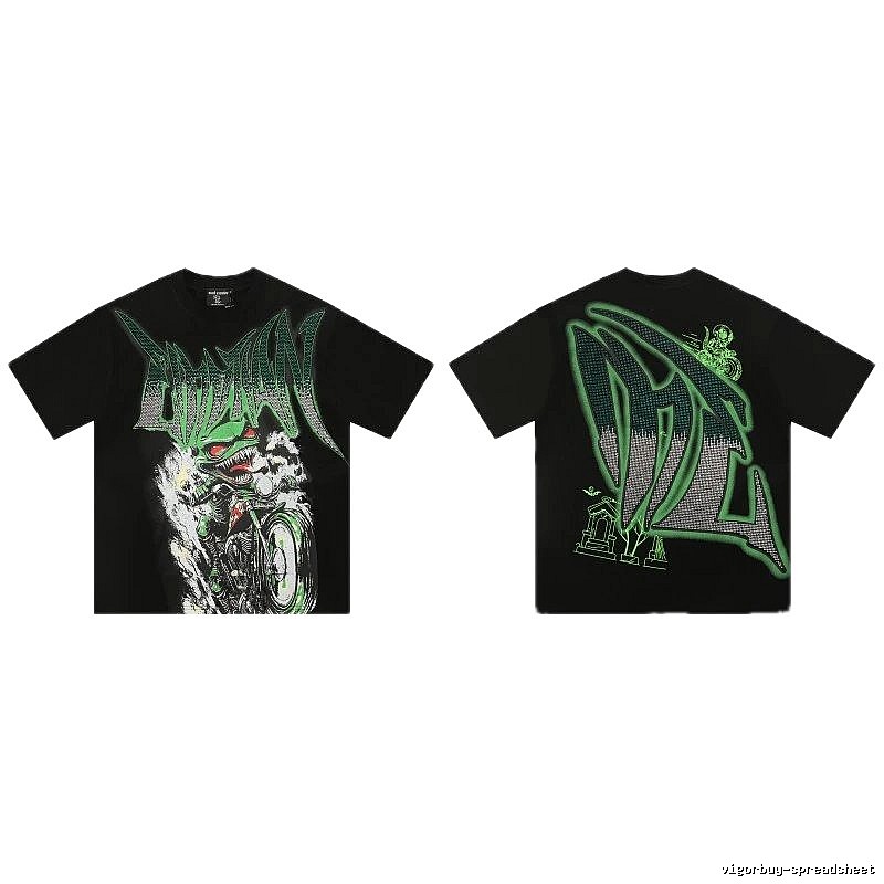 Mixed Emotion Motorcycle Gothic Style Black and Green Short Sleeve T-Shirt