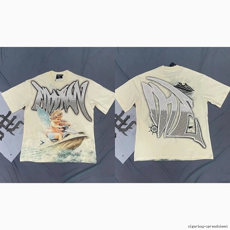 Mixed Emotion Off-white Street-style Angel Print T-shirt
