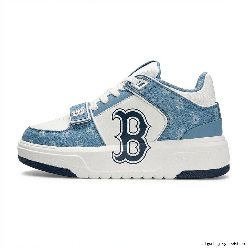 MLB denim-style blue and white sneakers