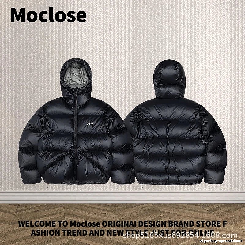 Moclose Classic Puffer jacket Black Glossy Hooded for Daily Styling