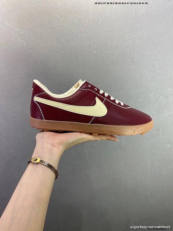 Nike Burgundy and Cream Waffle-Sole Runners Featuring Sculpted Cushioning