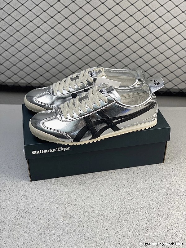 Onitsuka Tiger Metallic Silver and Black Low-Top Sneakers Defined by Tonal Toe Panel