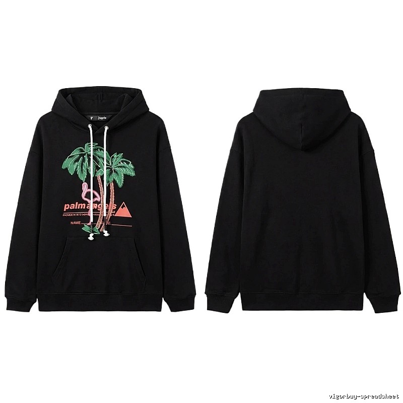 Palm Angels Black Hoodie with Palm Tree Print