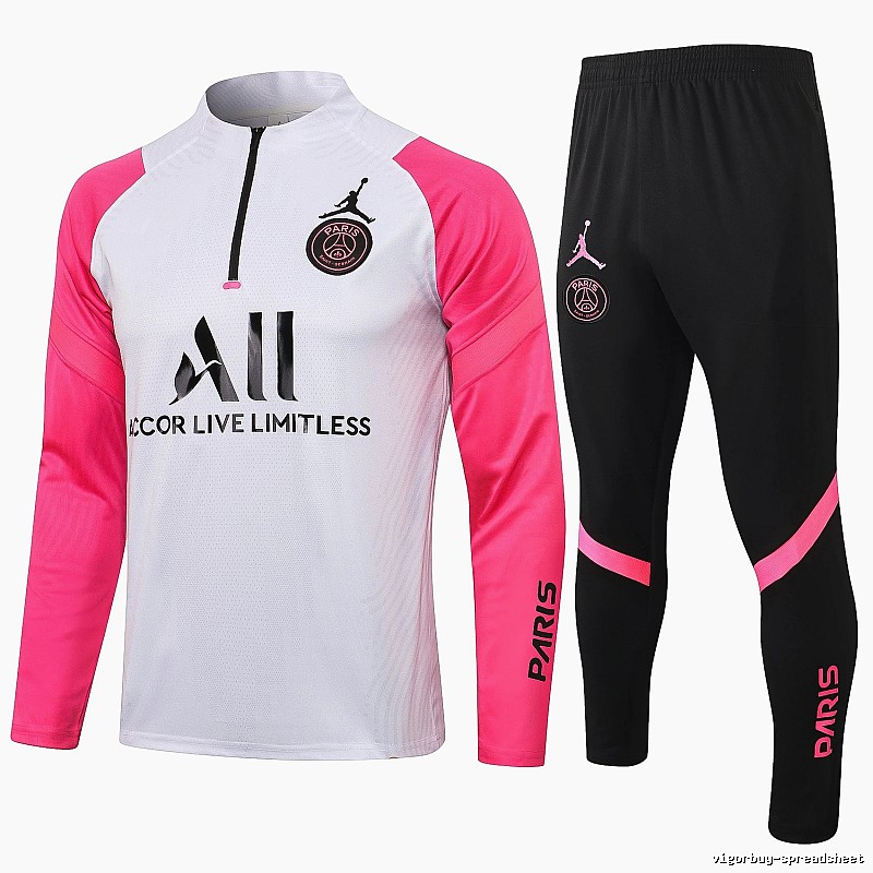 Paris Saint-Germain 2021-22 Pink-Sleeve Detail White Training Tracksuit Set Fan Wear