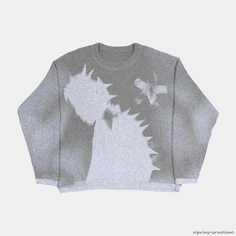 Patterned Anime graphic sweater Black Knit Top with Polished Detail
