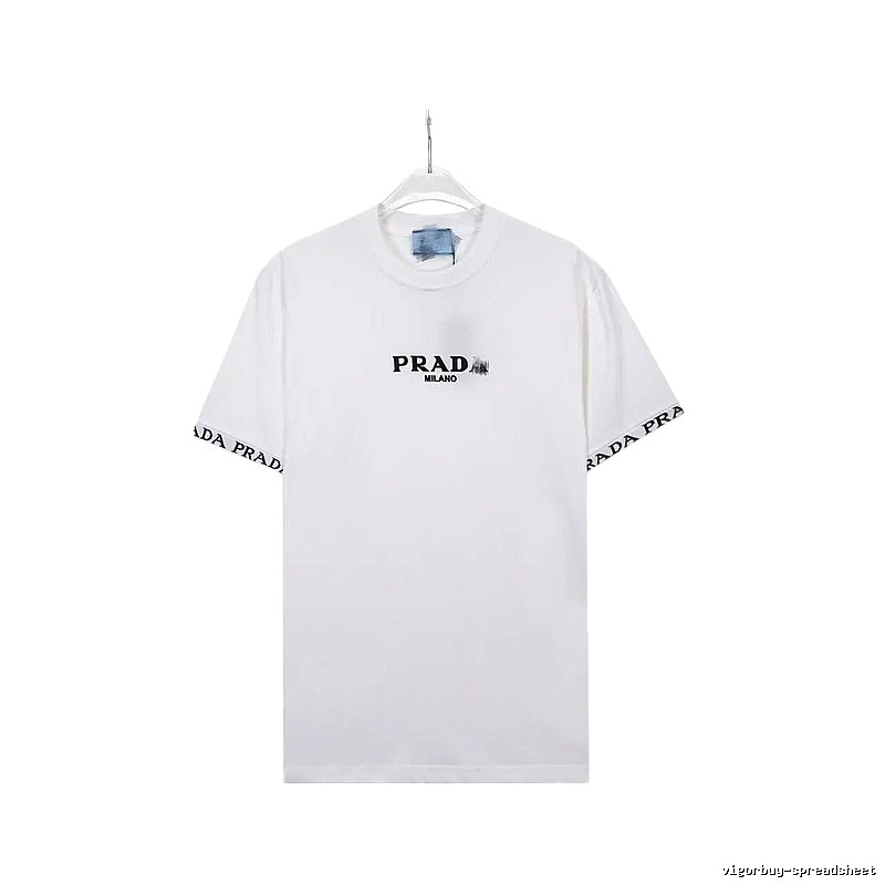 Prada Classic Webbing Minimalist Style White T-Shirt
