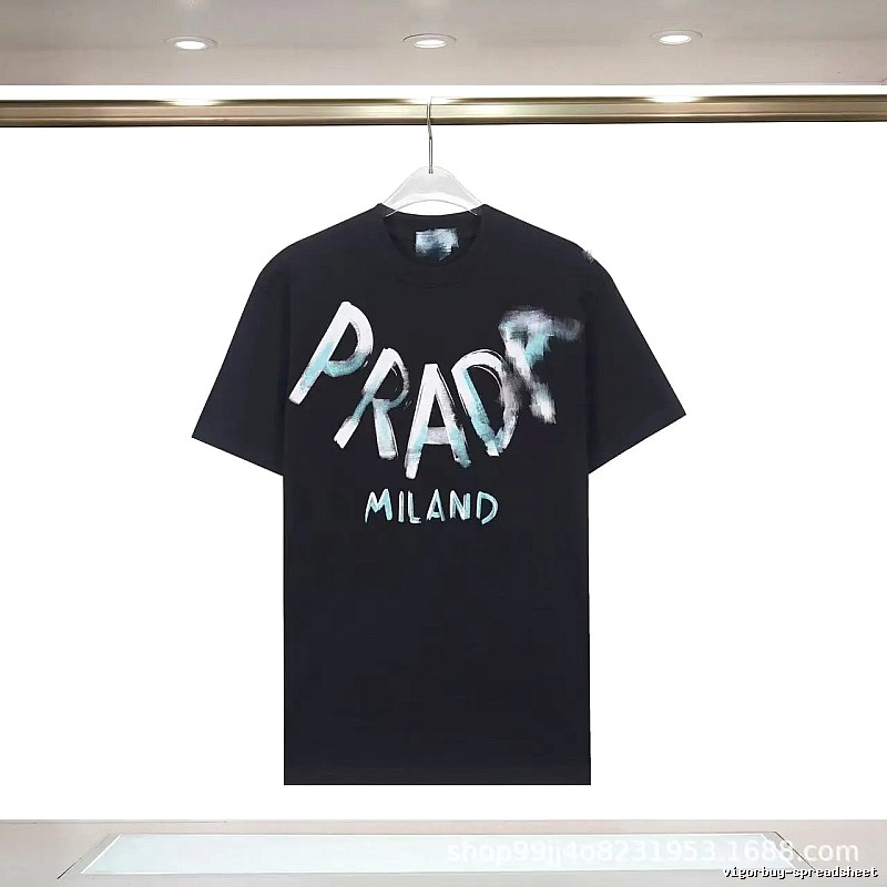 Prada Graffiti Collection Trendy Style Black Short-sleeve T-shirt