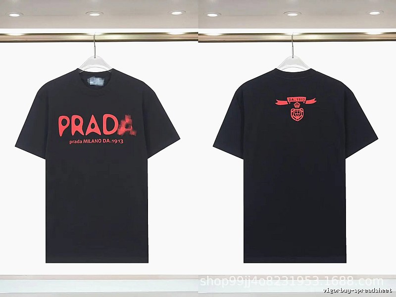 Prada Letter Print Trendy Cool Style Black Short-sleeve T-shirt