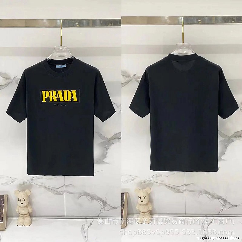 Prada Trendy Style Letter Print Black Short-sleeve T-shirt