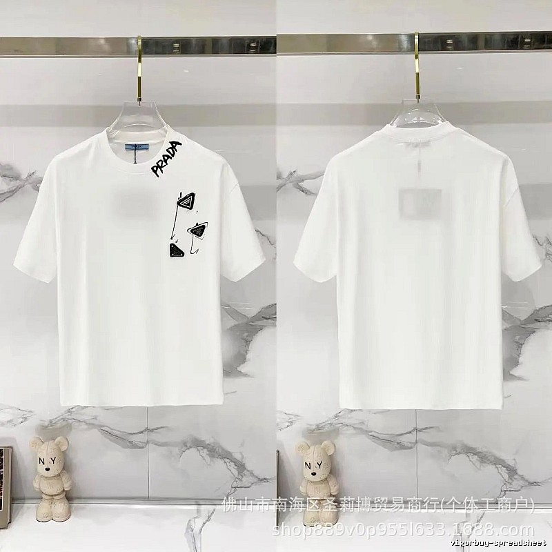 Prada Triangle Logo Casual Style White T-Shirt