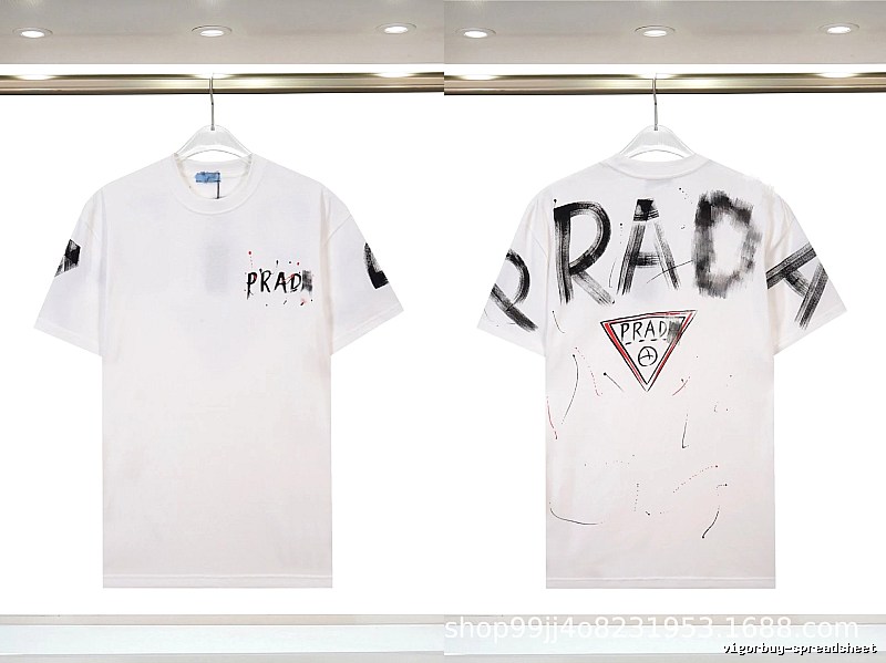 Prada Triangle Logo Graffiti Street Style White Short-sleeve T-shirt