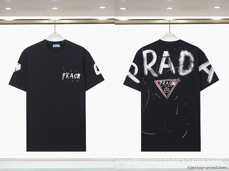 Prada Triangle Logo Graffiti Style Black Short-sleeve T-shirt