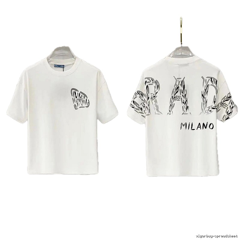 Prada Triangle Logo Trendy & Edgy Style White Short-sleeve T-shirt